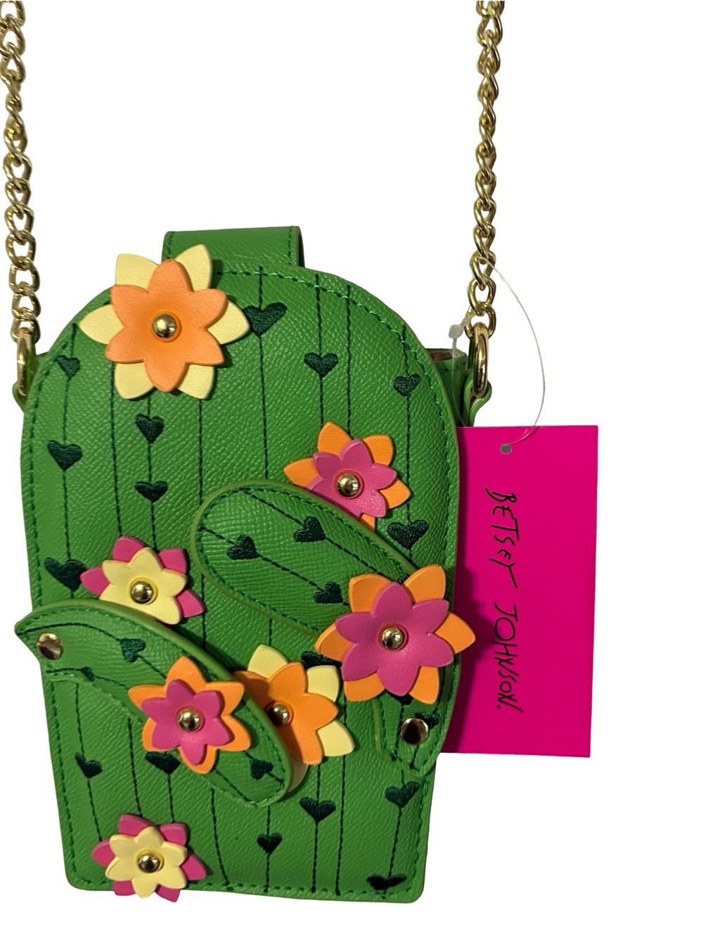 Betsey Johnson Green Floral Cactus Crossbody with Gold Chain